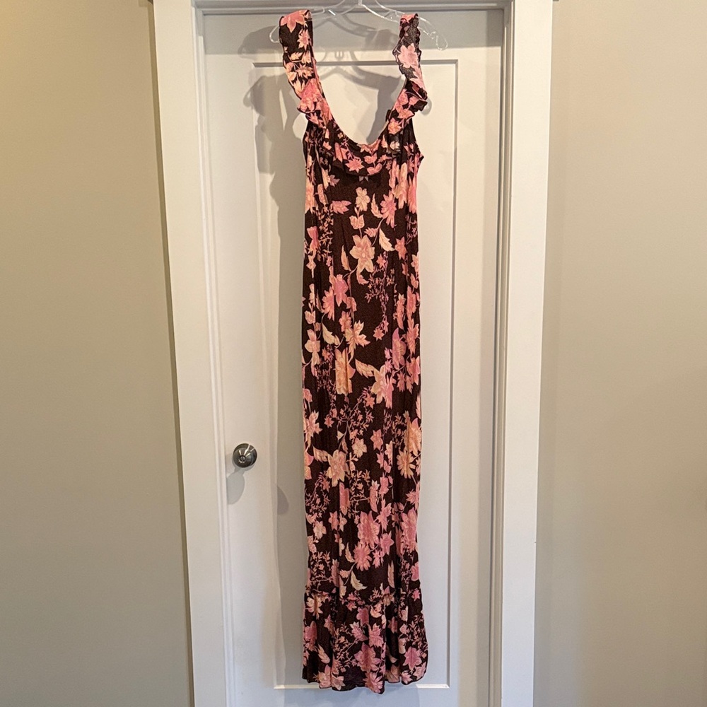 Free People Floral Pink and Brown Maxi Dress